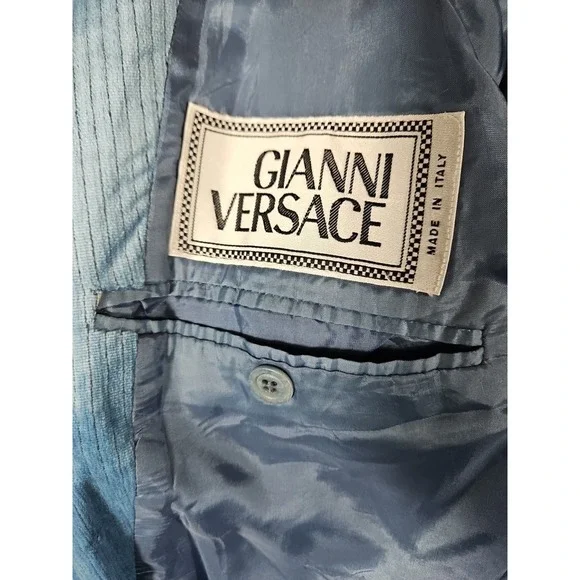 Vintage Gianni Versace Blue Corduroy Suit Jacket Size 52 Made In Italy